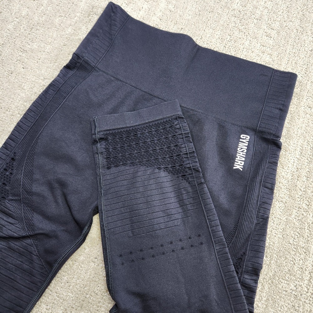 Gymshark Pants Womens Medium Seamless Perforated Crop Leggings Black Training‎